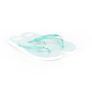 EUC Crown & Ivy Aqua Teal Stripe Flamingo Thong Flip Flop Size 9